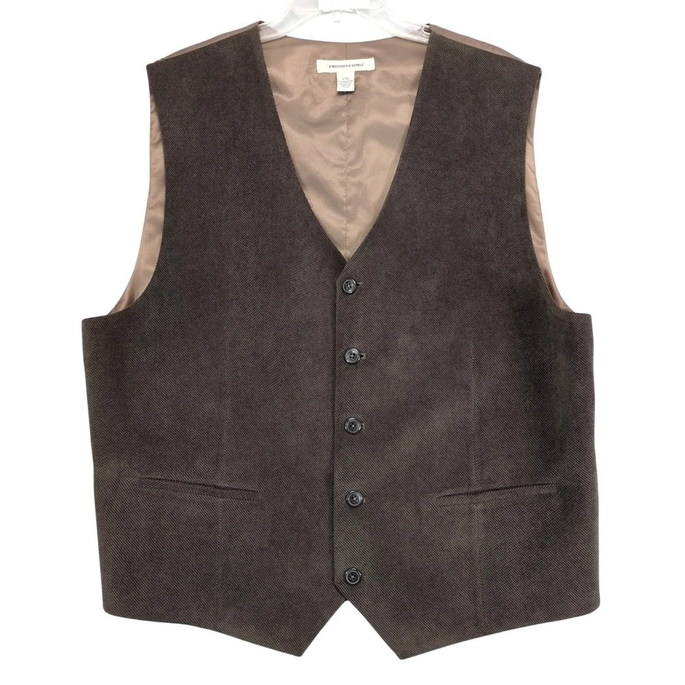 Pronto‎ Uomo Brown Textured Suit Vest Mens XXL 5-Button Classic Western Academia